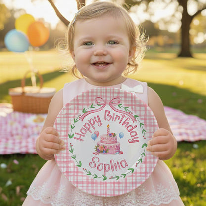 Pink Gingham Personalized Birthday Plate P130CVP0