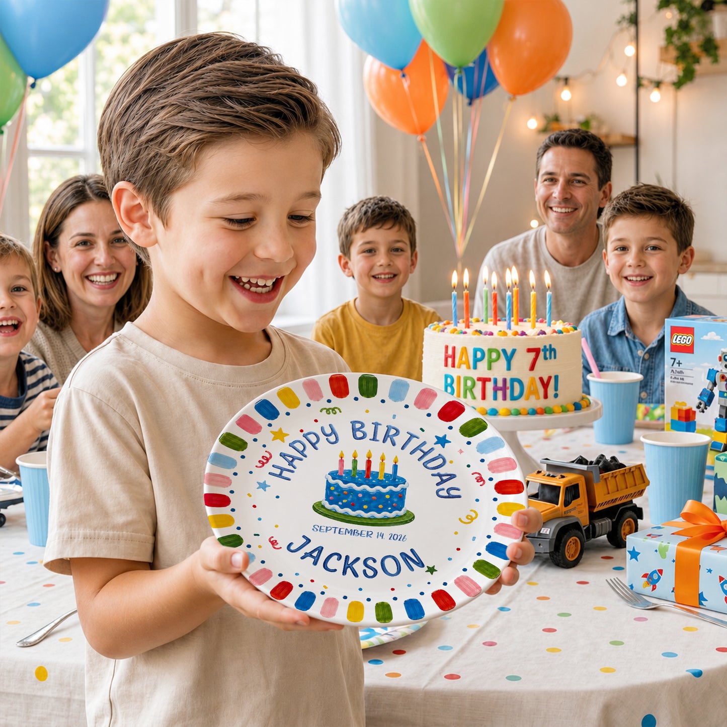 Rainbow Confetti Birthday Cake Personalized Birthday Plate P528OTA0