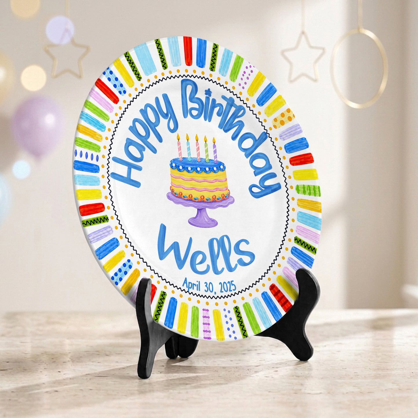 Colorful Cake Custom Name Kids Keepsake Gift Personalized Birthday Plate P821ZAT0