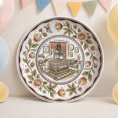 Floral Goose Baby Birth Stats Custom Ceramic Personalized Birthday Plate P825ZLY0