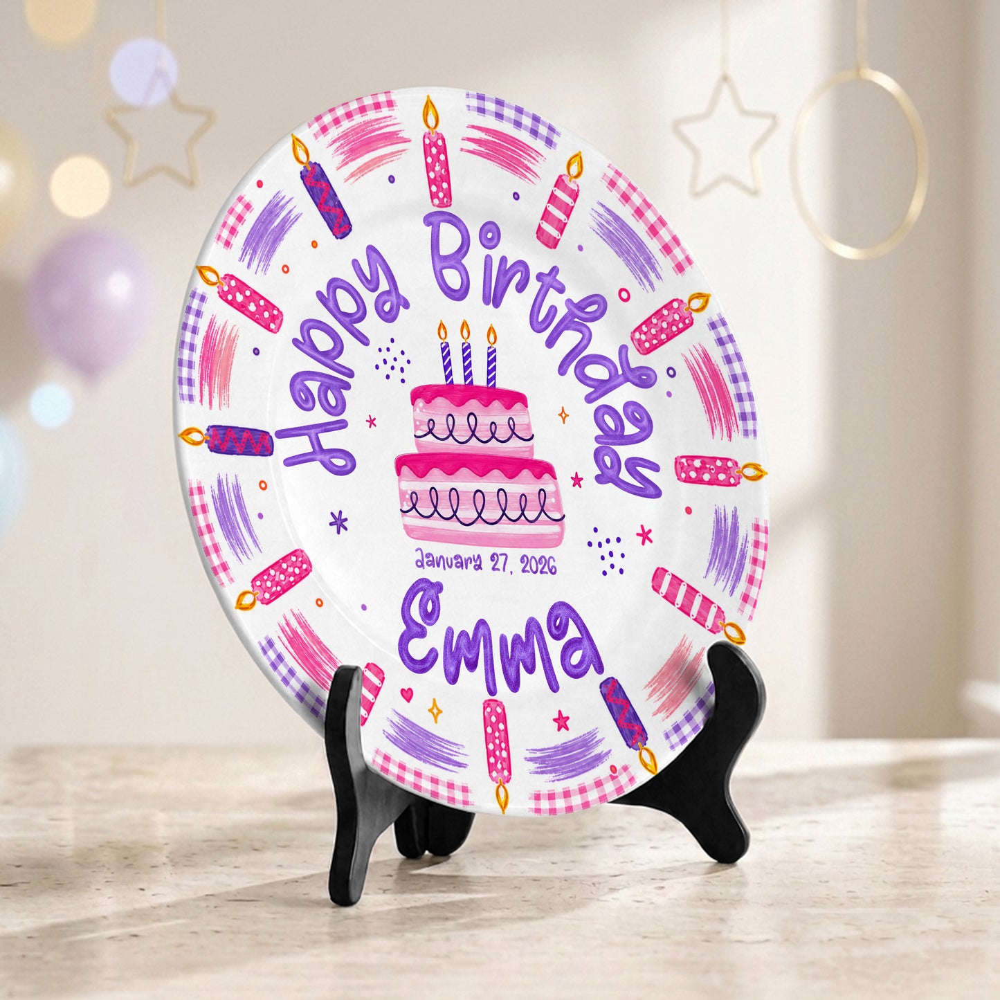 Pink Candle First Birthday Cake Keepsake Girl Personalized Birthday Plate P814VZB0
