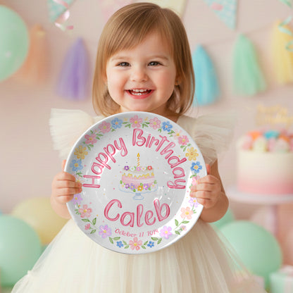 Pastel Floral Birthday Cake Personalized Birthday Plate P32GVK0