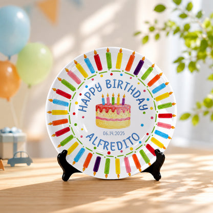 Birthday Cake & Rainbow Candles Personalized Birthday Plate P7160U20