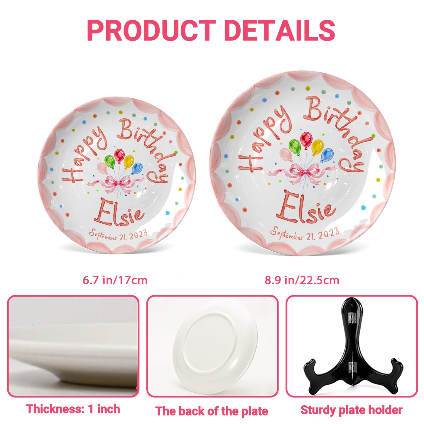 Pink Scallop Balloon Personalized Birthday Plate P410HJT0