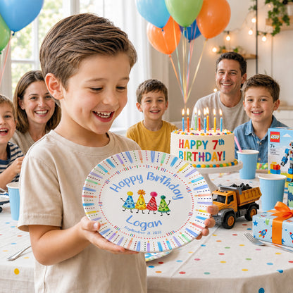 Birthday Hat Candle Border Personalized Birthday Plate P530NCK0