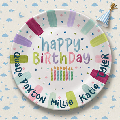 Rainbow Stripe Candle Personalized Birthday Plate for Kids P525IDR0