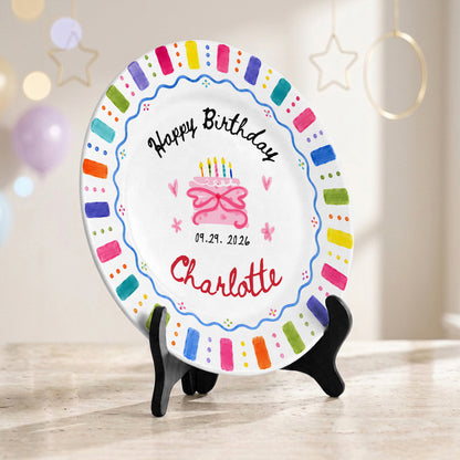 Rainbow Candles Birthday Cake Custom Name Gift Personalized Birthday Plate P814DRZ0