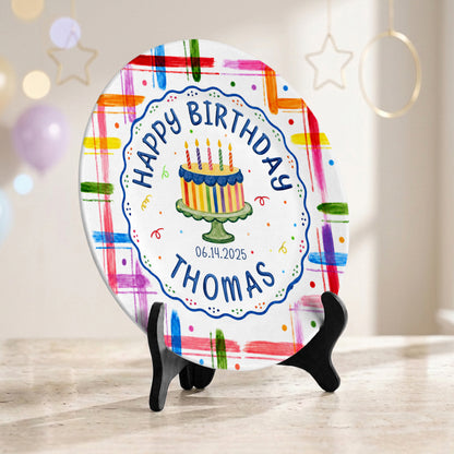 Colorful Cake Name Date Kids First Birthday Personalized Birthday Plate P815DJ50