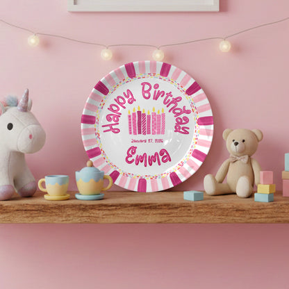 Pink Stripe Candle Personalized Birthday Plate P29F6C0