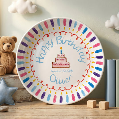 Colorful Candle Border Cake Personalized Birthday Plate D528ZCH0