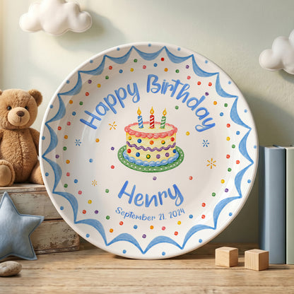 Blue Scallop Cake Personalized Birthday Plate P611FTC0