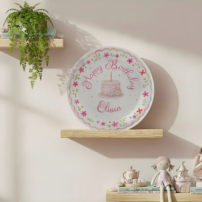 Pink Floral Scallop Personalized Birthday Plate P226GZM0