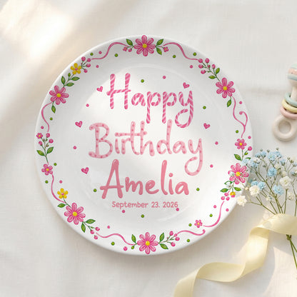 Floral Birthday Personalized Plate for Kids Custom Name Keepsake Gift P85DGR0