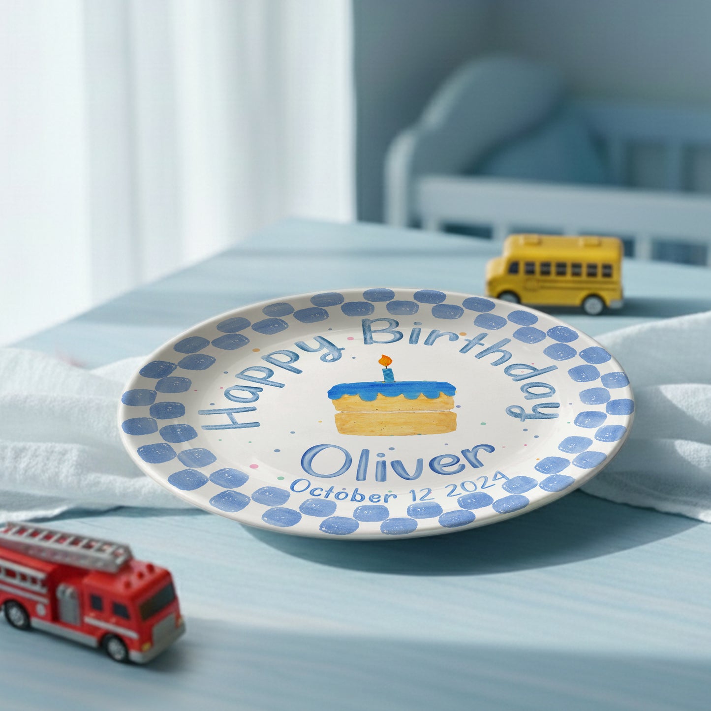 Blue Dot Cake Personalized Birthday Plate P31751E0