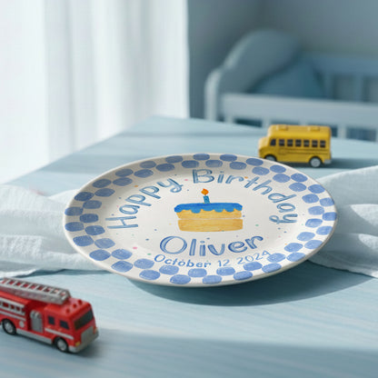 Blue Dot Cake Personalized Birthday Plate P31751E0
