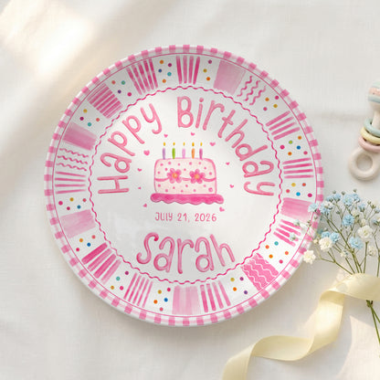 Pink Cake Celebration Keepsake Personalized Birthday Plate for Kids P878FC0