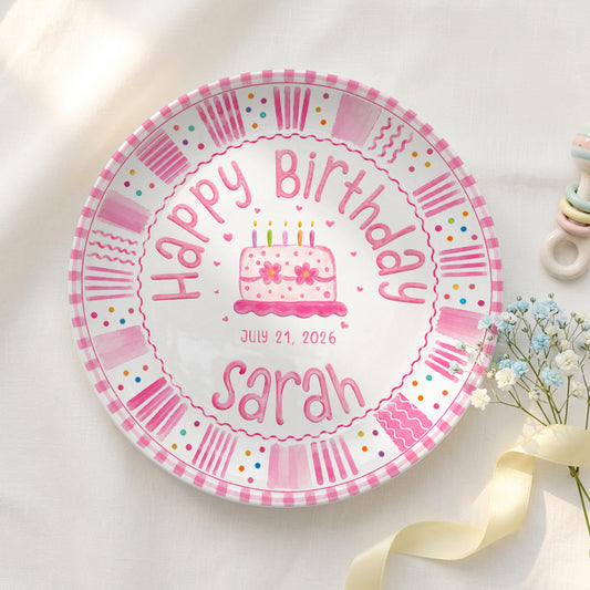 Pink Cake Celebration Keepsake Personalized Birthday Plate for Kids P878FC0
