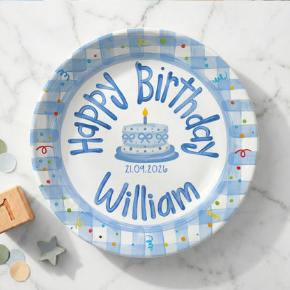 Blue Gingham Personalized Birthday Plate P64YCX0