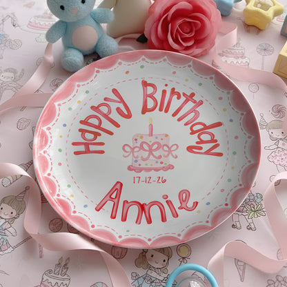 Pink Scalloped Border Personalized Birthday Plate P318HLY0