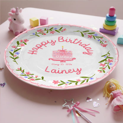Pink and Blue Floral Plates Personalized Birthday Plate D311DZZ0
