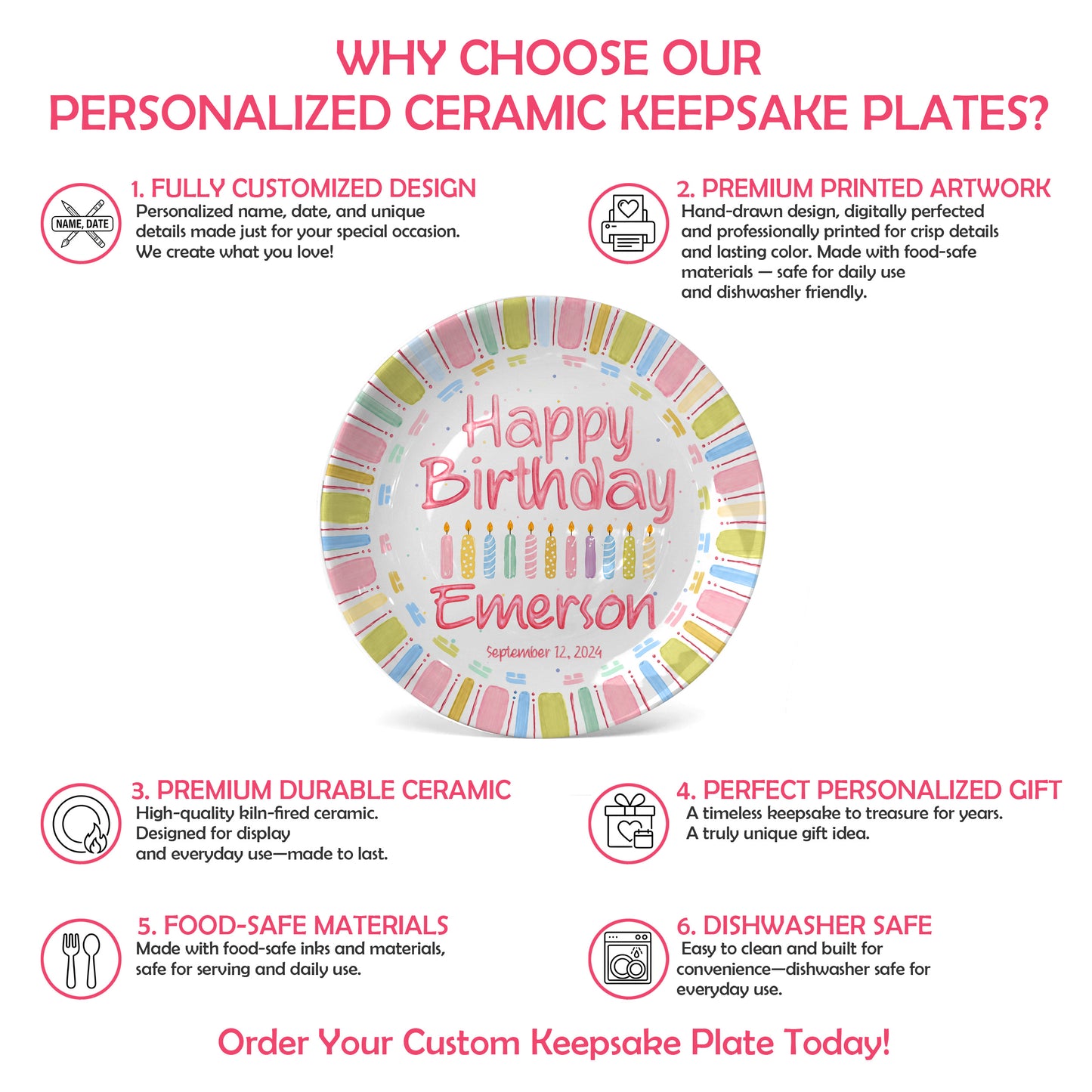 Pink Stripe Personalized Birthday Plate P520UL70