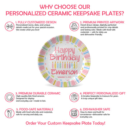 Pink Stripe Personalized Birthday Plate P520UL70