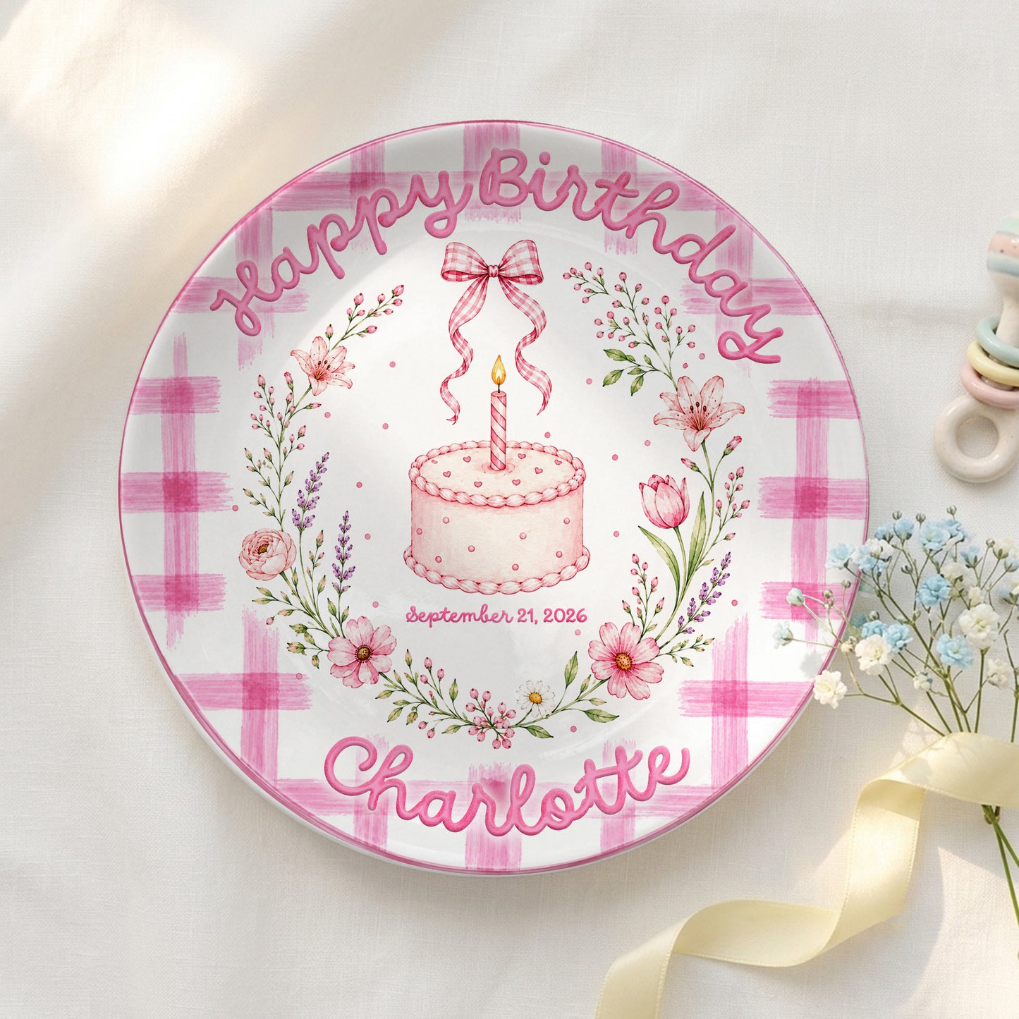 Vintage Floral Baby Girl First Birthday Keepsake Personalized Birthday Plate P86VN60