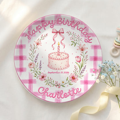 Vintage Floral Baby Girl First Birthday Keepsake Personalized Birthday Plate P86VN60