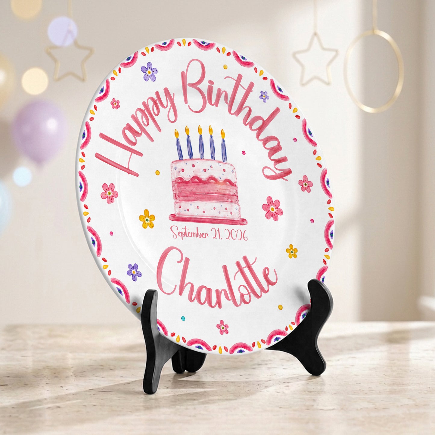 Floral Cake Custom Name Kids Keepsake Gift Personalized Birthday Plate P814OTD0