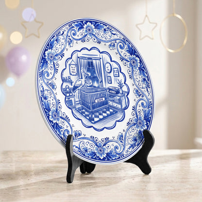 Delft Blue Newborn Birth Stats Custom Ceramic Keepsake Personalized Birthday Plate P820H8A0
