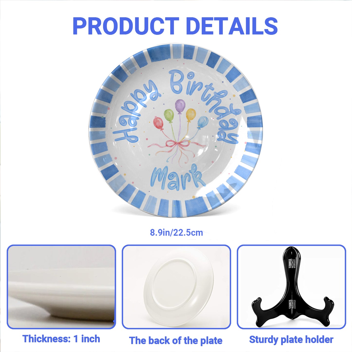 Blue Striped Balloon Personalized Birthday Plate P225XBR0
