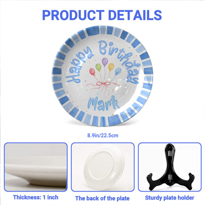 Blue Striped Balloon Personalized Birthday Plate P225XBR0