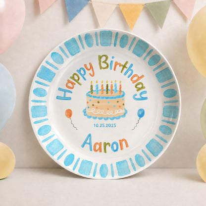 Blue Checkerboard Candle Custom Name Keepsake Personalized Birthday Plate P826TTU0