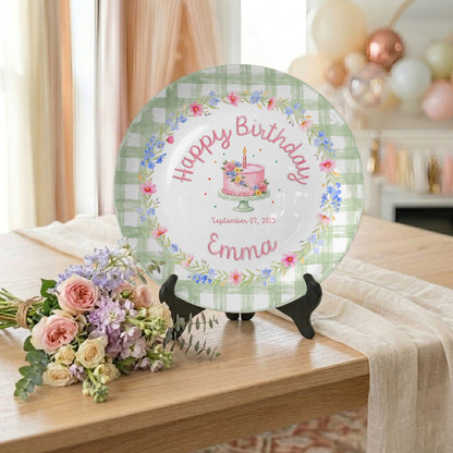 Sage Green Floral Cake Personalized Birthday Plate P331MYL0