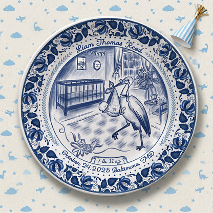 Blue Stork Nursery Personalized Birthday Plate P518MIY0