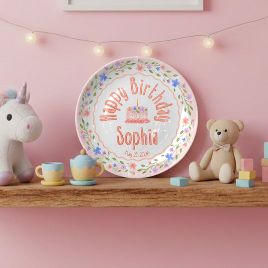 Soft Pink Floral Personalized Birthday Plate P425B2L0