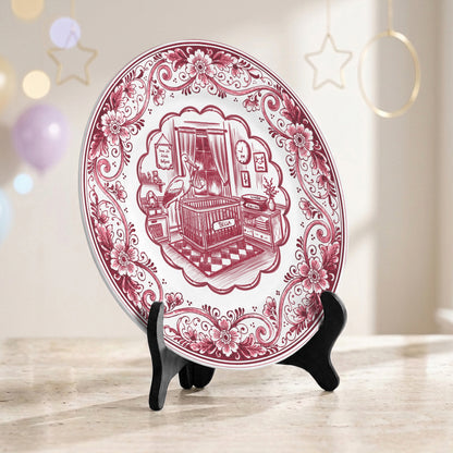 Pink Delft Newborn Birth Announcement Custom Ceramic Personalized Birthday Plate P820NIX0