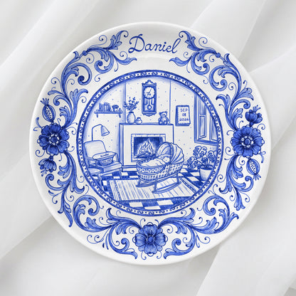 Blue Baby Birth Keepsake Personalized Birthday Plate P719RMV01a