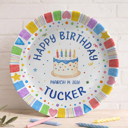 Colorful Birthday Cake Personalized Birthday Plate, Birthday Party Keepsake Gift P722I1O0