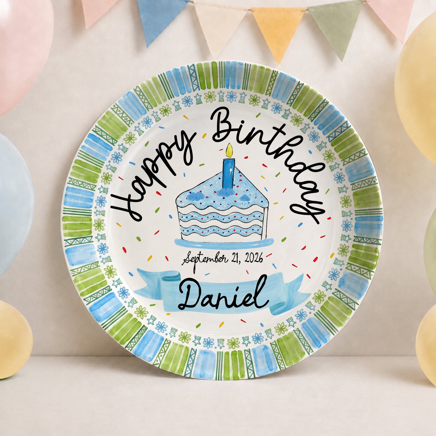 Cupcake First Birthday Keepsake Custom Name Ceramic Personalized Birthday Plate P829GRV0