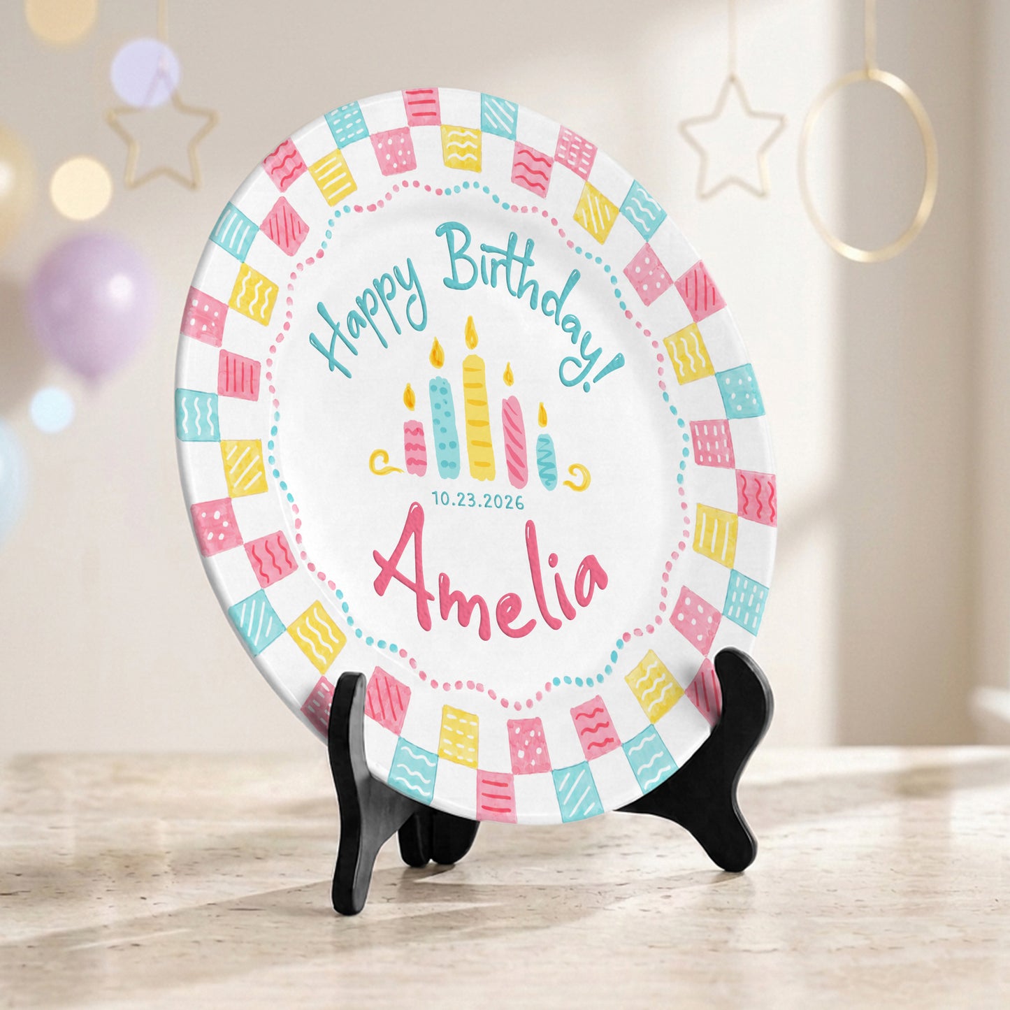 Colorful Cake Candle First Birthday Gift Personalized Birthday Plate P818O6E0
