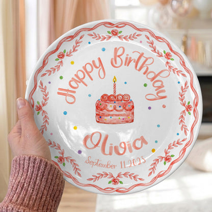 Coral Rose Cake Personalized Birthday Plate P417BXK0