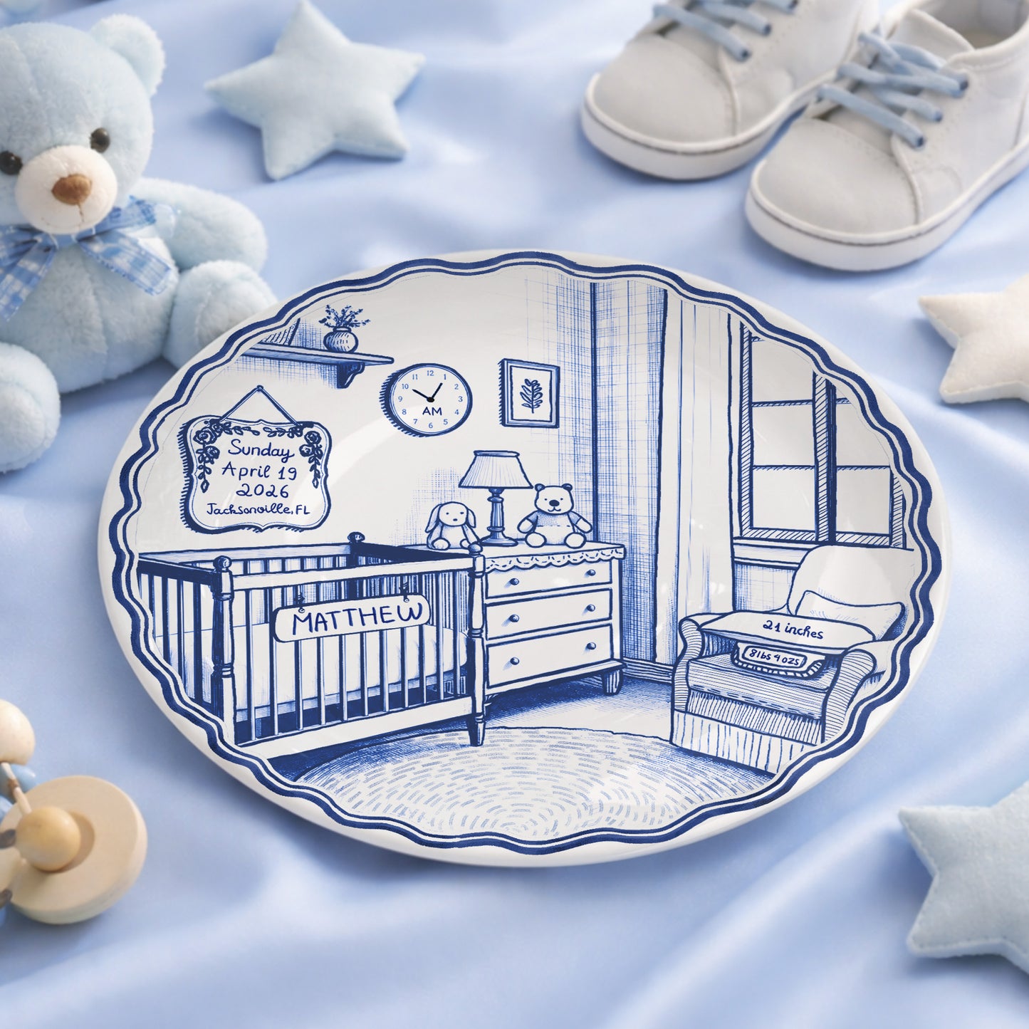Pink & Blue Nursery Scene Personalized Birth Plate P513DV80
