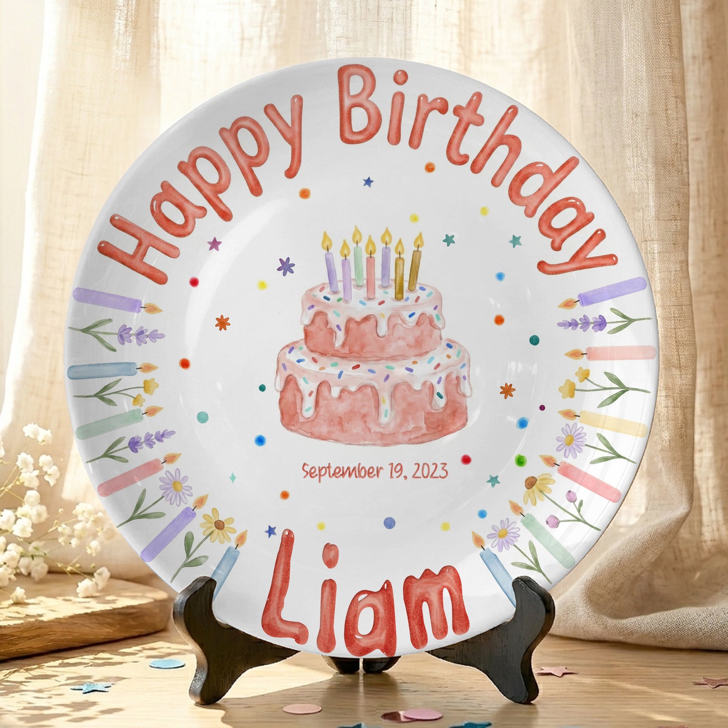 Floral Candle Cake Personalized Birthday Plate P423TT60