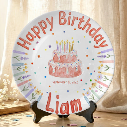 Floral Candle Cake Personalized Birthday Plate P423TT60