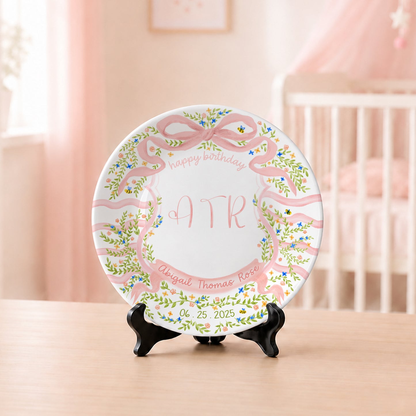 Floral Monogram Personalized Birthday Plate P5293SS0