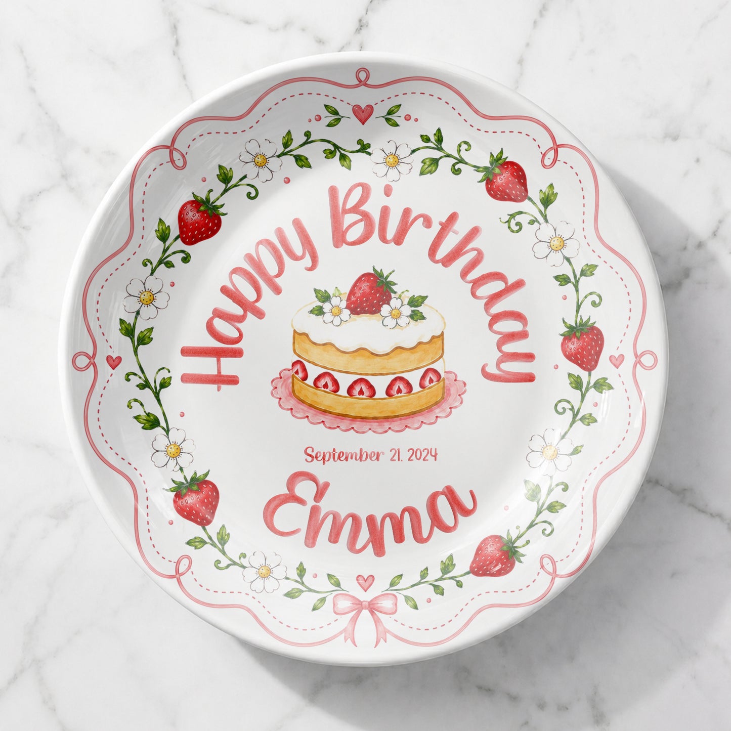Pink Strawberry Birthday Keepsake Personalized Birthday Plate P73MUO0