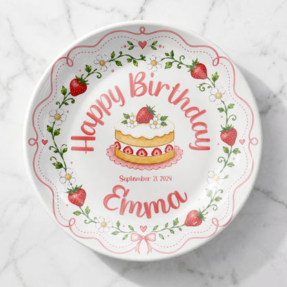Pink Strawberry Birthday Keepsake Personalized Birthday Plate P73MUO0