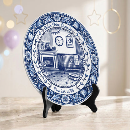 Delft Blue Newborn Birth Stats Custom Keepsake Personalized Birthday Plate P820UMN0