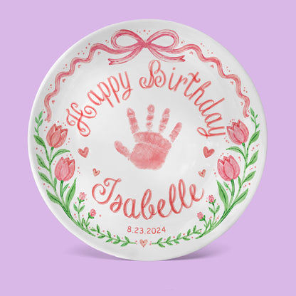 Baby Handprint Personalized Birthday Plate for Girl P727HZM0